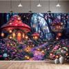 10X8ft Enchanted Forest Backdrop Fairy Tale Forest Purple Mushroom House Photography Background Magic Wonderland Garden Birthday Party Decorations Photo Shoot Booth Props view 3