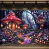 10X8ft Enchanted Forest Backdrop Fairy Tale Forest Purple Mushroom House Photography Background Magic Wonderland Garden Birthday Party Decorations Photo Shoot Booth Props view 4