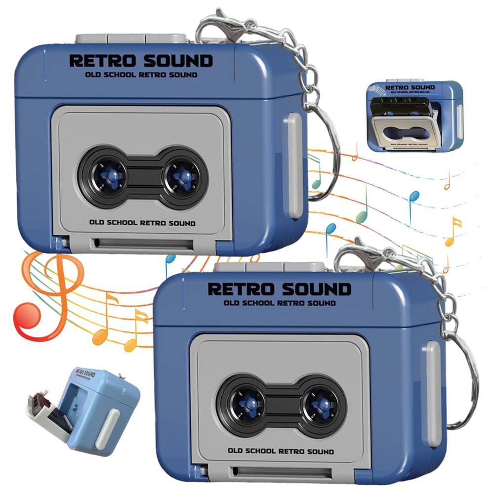 CAKEEYUM 2Pcs Mini Tape Recorder Keychain, Plastic Recordable Retro Mini Cassette Tape Recorder Keychain for Backpacks, Handbags Microcassette Player, Portable