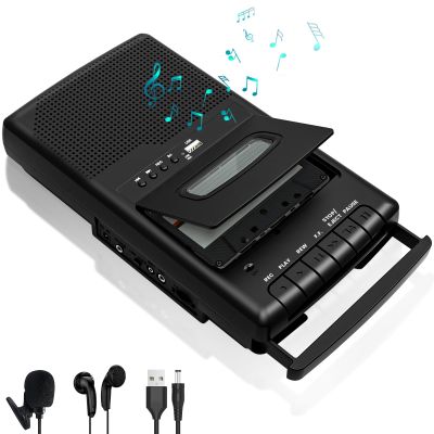 Portable Cassette Player and Recorder Converter, Convert Cassette to Digital & Save to USB Drive, Audio Tape Recorder with Retractable Handle, Independent Microphone, Built-in Speaker
