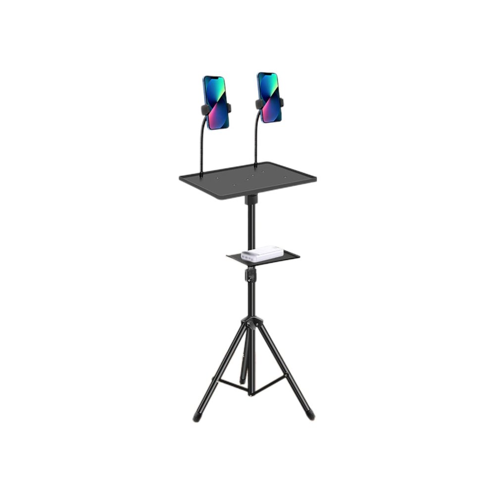 Adjustable Multimedia Stand,Floor-Standing Laptop Stand with Mouse Tray and Dual Phone Holders,Suitable for Indoor and Home Use