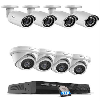 PANOOB 5MP PoE IP Bullet Camera with Mic, 4X 5-Megapixels Wired Security PoE Camera, AI Human Detection, 100ft IR Night Vision, Bundle with 1X 5MP 8 Channel Security Camera System