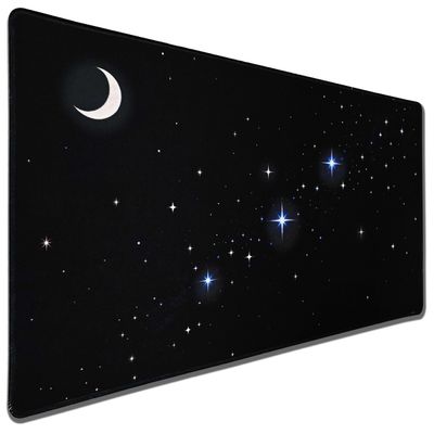 Large Gaming Mouse Pad Extended Desk Mat XXL Protector, Night Sky Stars Moon Design, 31.1 x 15.7 Inch Non-Slip Rubber Base Stitched Edges Thick Cloth Surface for Gamer Office PC Laptop Keyboard Mat