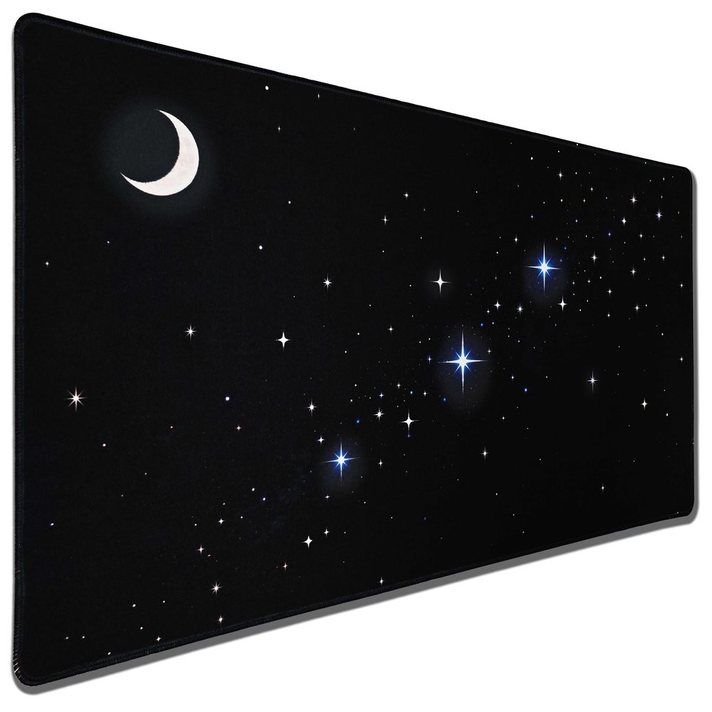 Large Gaming Mouse Pad Extended Desk Mat XXL Protector, Night Sky Stars Moon Design, 31.1 x 15.7 Inch Non-Slip Rubber Base Stitched Edges Thick Cloth Surface for Gamer Office PC Laptop Keyboard Mat