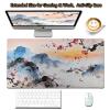 Large Desk Mat & Mouse Pad - Non-Slip Rubber Base Easy Clean Surface (31.1x15.7) Stitched Edges for Office Gaming Computer - Plum Blossom Snowy Mountain Village Desk Mat, Desk Protector view 3