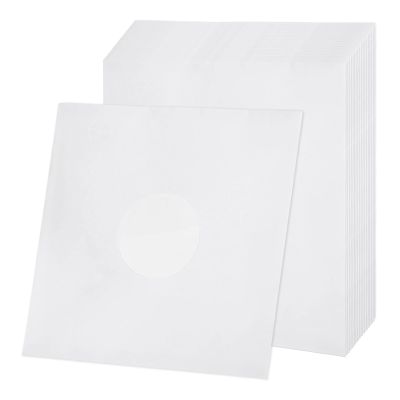 MECCANIXITY 12"x12" Vinyl Record Inner Paper Sleeves, 20 Pcs 110GSM Anti Static Kraft Paper Vinyl Record Jackets Center Hole with Poly Lined for LP Albums Storage Protection Covers (White)