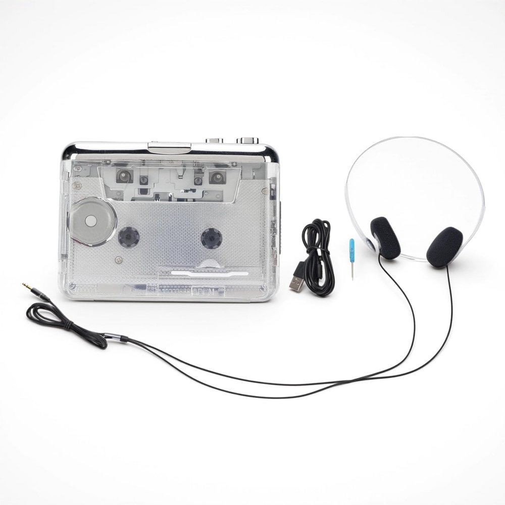 BONKZEBU Portable Cassette Tape Player, USB Cassette to MP3 Converter with Auto Rewind and Copper Flywheel for Stable Playback, with 3.5mm Noise Canceling Headphone for PC Laptop