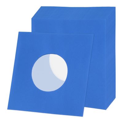 MECCANIXITY 7"x7" Vinyl Record Inner Paper Sleeves, 20 Pcs 110GSM Anti Static Kraft Paper Vinyl Record Jackets Center Hole with Poly Lined for LP Albums Storage Protection Covers (Navy Blue)