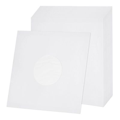 MECCANIXITY 10"x10" Vinyl Record Inner Paper Sleeves, 20 Pcs 110GSM Anti Static Kraft Paper Vinyl Record Jackets Center Hole with Poly Lined for LP Albums Storage Protection Covers (White)