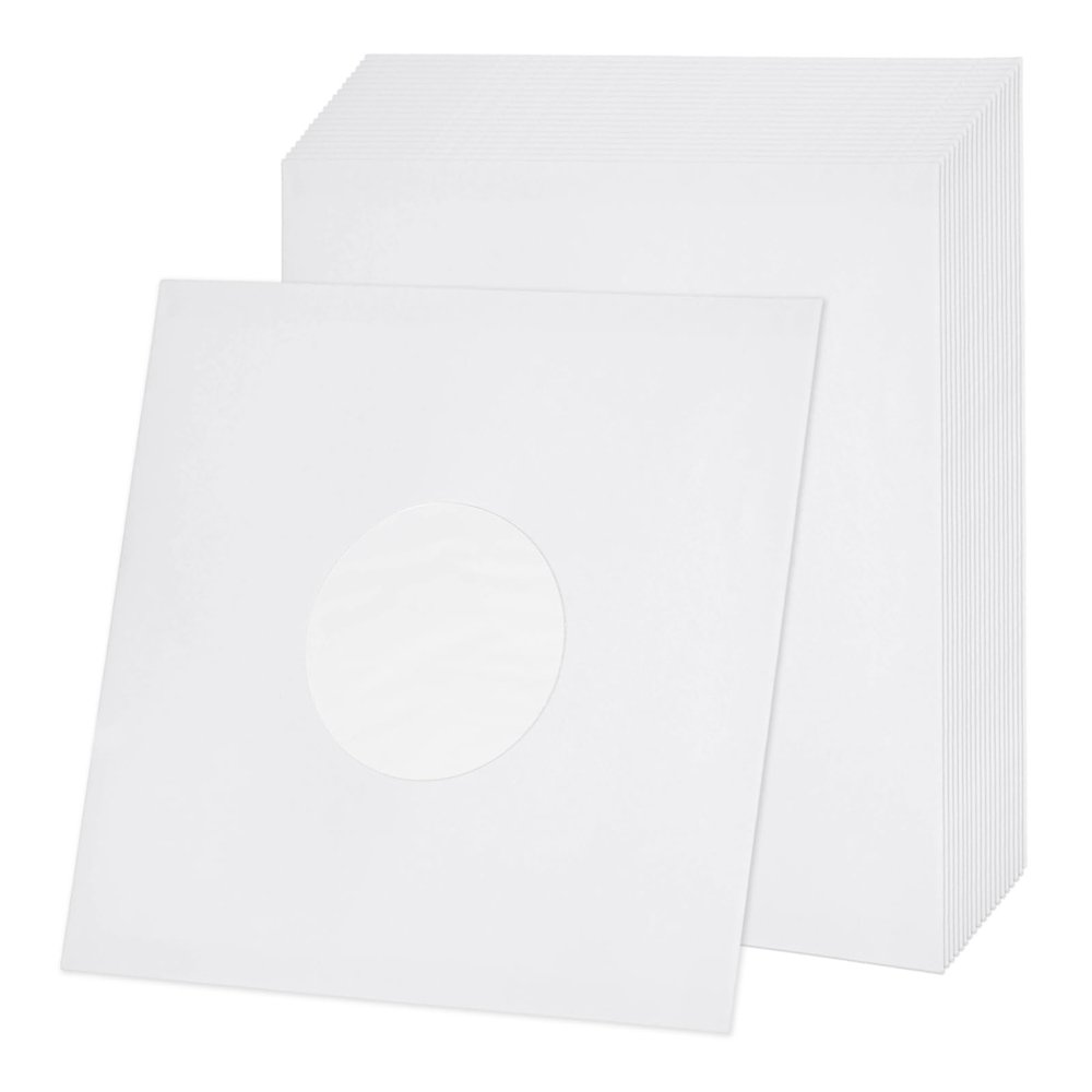 MECCANIXITY 10"x10" Vinyl Record Inner Paper Sleeves, 20 Pcs 110GSM Anti Static Kraft Paper Vinyl Record Jackets Center Hole with Poly Lined for LP Albums Storage Protection Covers (White)