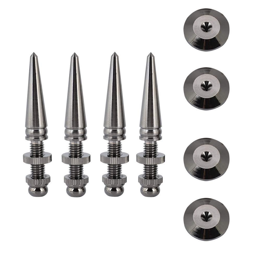 4 Pairs Pure Copper Speaker Foot Spikes, Shockproof Subwoofer Base Pads with Chrome Plating for HiFi Speaker Stands, M8 Threaded Anti - Vibration Isolation Feet