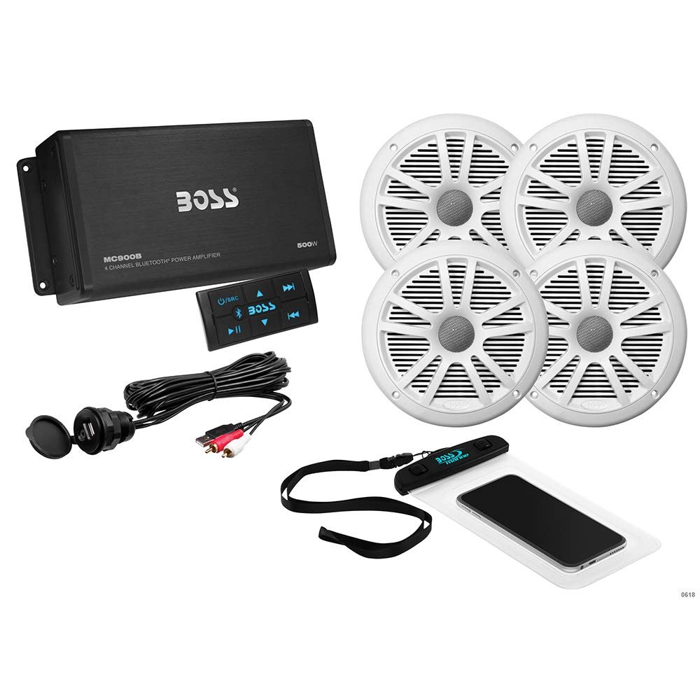 ASK904B.64 - Aftermarket Replacement 4 Channel Amplifier and 2 Pairs of 65 Inch Speaker Kit - White Compatible with Boss Audio