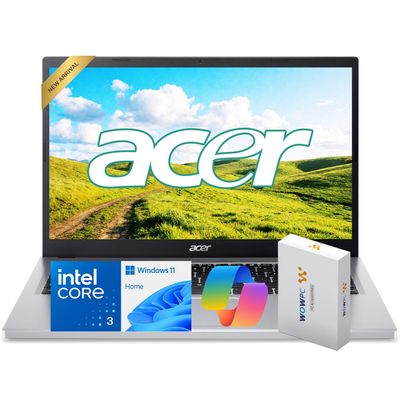 acer Aspire 15 Laptop for Home & Work, Intel Core 3 N355(Beat i7-1165G7), 15.6 FHD, 8GB DDR5 RAM, 1.1TB Storage(128GB UFS+512GB SSD+500GB External Drive),Wi-Fi 6, Windows 11, WOWPC Bundle, no Mouse