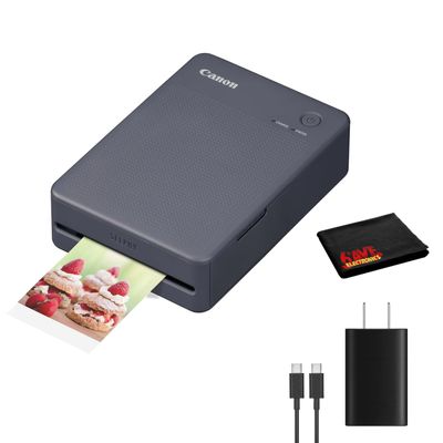 Canon SELPHY QX20 Wireless Compact Photo Printer (Dark Gray) Bundle | for 2.1"x3.4" Card-Size and 2.7"x2.7" Square Stickers | Paper Not Included + USB-C Adapter + More
