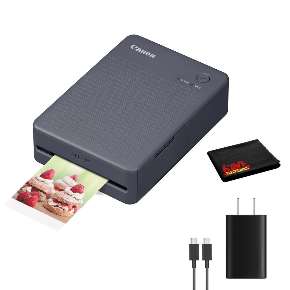 Canon SELPHY QX20 Wireless Compact Photo Printer (Dark Gray) Bundle | for 2.1"x3.4" Card-Size and 2.7"x2.7" Square Stickers | Paper Not Included + USB-C Adapter + More