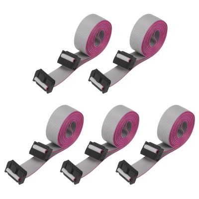 MECCANIXITY 5 Pcs IDC Connector Flat Ribbon Cable, 14 Pins 2.54mm Pitch 1.5m Length FC to FC Dual Female Connector Flat Ribbon Cable Wire for Industrial Electronics, Grey