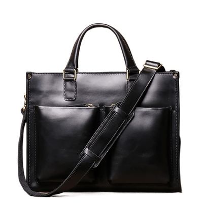 Man Handbag Briefcase Men Shoulder Genuine Leather Bags Brown 14 Inch Laptop Bag