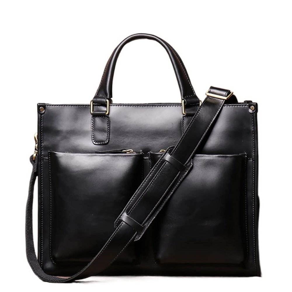 Man Handbag Briefcase Men Shoulder Genuine Leather Bags Brown 14 Inch Laptop Bag