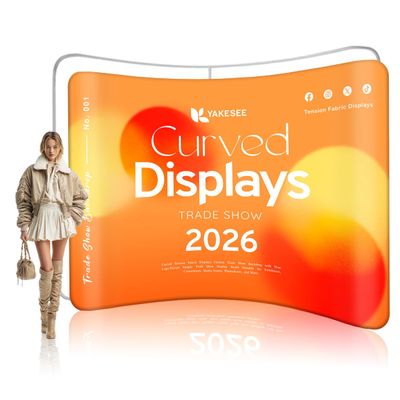 Trade Show Backdrop Curved Tension Fabric Displays 8x8 FT Custom H-D Printing Tension Banner on 260g Heavy-Weight Trade Show Booth Displays Tradeshow Backdrop