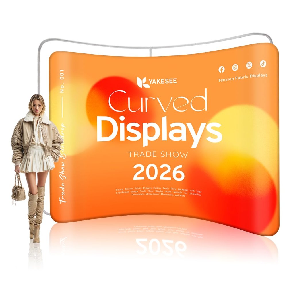 Trade Show Backdrop Curved Tension Fabric Displays 8x8 FT Custom H-D Printing Tension Banner on 260g Heavy-Weight Trade Show Booth Displays Tradeshow Backdrop
