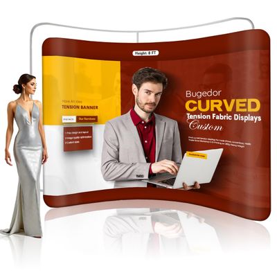 Curved Tension Fabric Backdrop Display Trade Show Backdrop Custom Tension Banner with Your Logo/Design Images Trade Show Display Booth 8x8 FT
