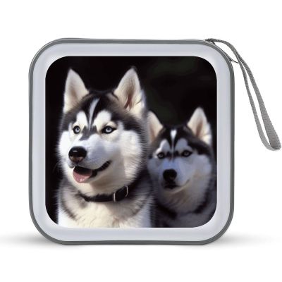 FekiLoot Husky Dog CD Case Portable DVD Case Holder Large Storage Disc Wallet Bag 40 Capacity Hard Plastic Disc Cases Storage Binder DVD Case Wallet for Car Home Travel