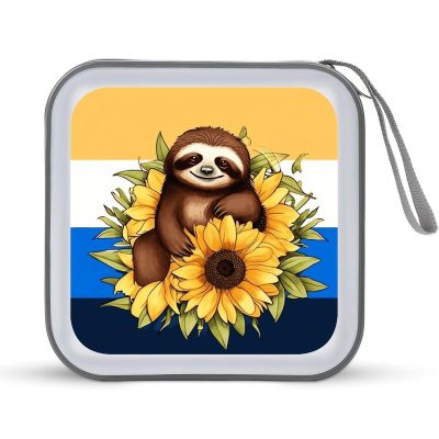 FekiLoot Cartoon Sloth Sitting on Sunflower CD Case Portable DVD Case Holder Large Storage Disc Wallet Bag 40 Capacity Hard Plastic Disc Cases Storage Binder DVD Case Wallet for Car Home Travel