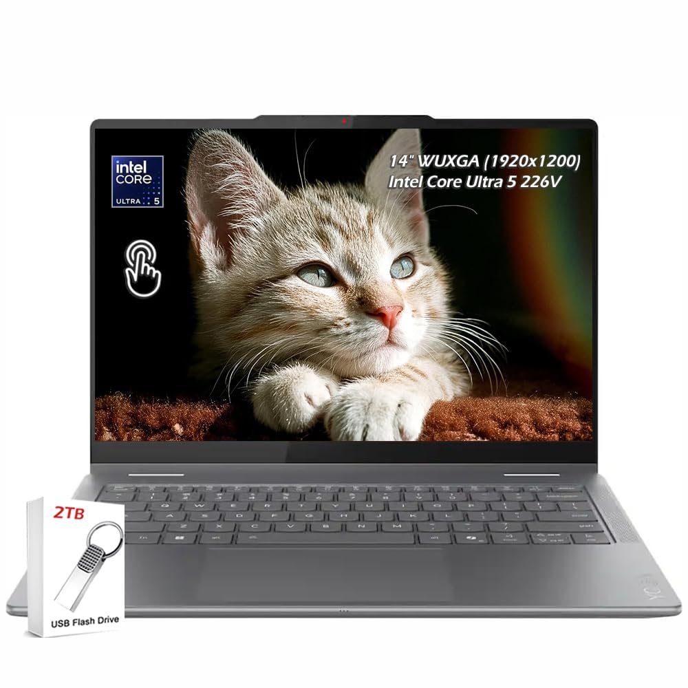 Lenovo Yoga 7 14 2-in-1 AI PC Laptop, 14" WUXGA (1920x1200) Touch, Intel Core Ultra 5 226V, 16GB LPDDR5x RAM, 2TB SSD, Backlit KB, Wi-Fi7, FP Reader, Win11, Luna Grey, w/2TB USB Drive, W/GaLiMu