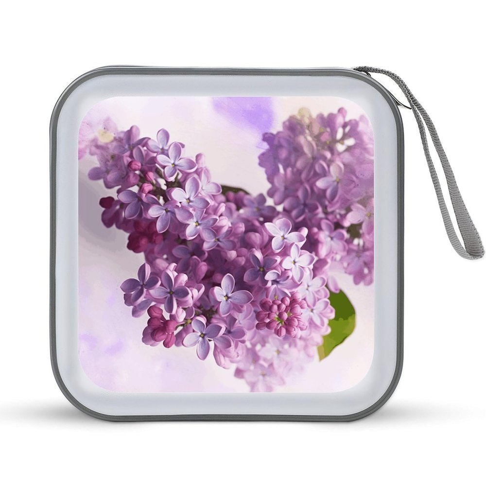 FekiLoot Lilac Flowers CD Case Portable DVD Case Holder Large Storage Disc Wallet Bag 40 Capacity Hard Plastic Disc Cases Storage Binder DVD Case Wallet for Car Home Travel
