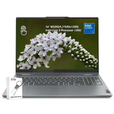 Lenovo IdeaPad 5 16IRU9 16" WUXGA Touch Convertible 2-in-1 Notebook, Intel Core 5 120U, 16GB LPDDR5x 1TB SSD, Wi-Fi6, Backlit KB, FP Reader, Win11, Luna Gray, w/2TB USB Drive, W/GaLiMu