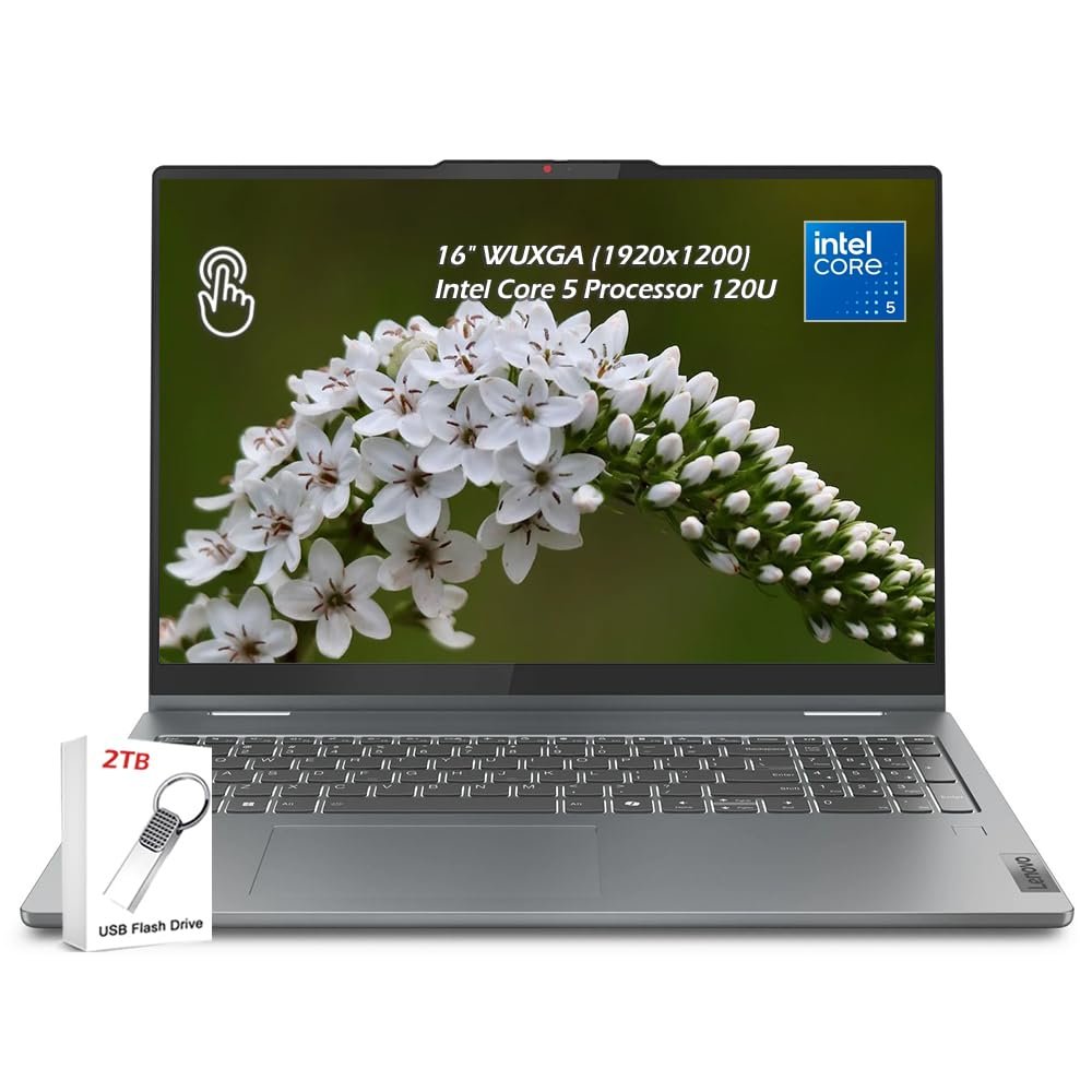 Lenovo IdeaPad 5 16IRU9 16" WUXGA Touch Convertible 2-in-1 Notebook, Intel Core 5 120U, 16GB LPDDR5x 1TB SSD, Wi-Fi6, Backlit KB, FP Reader, Win11, Luna Gray, w/2TB USB Drive, W/GaLiMu