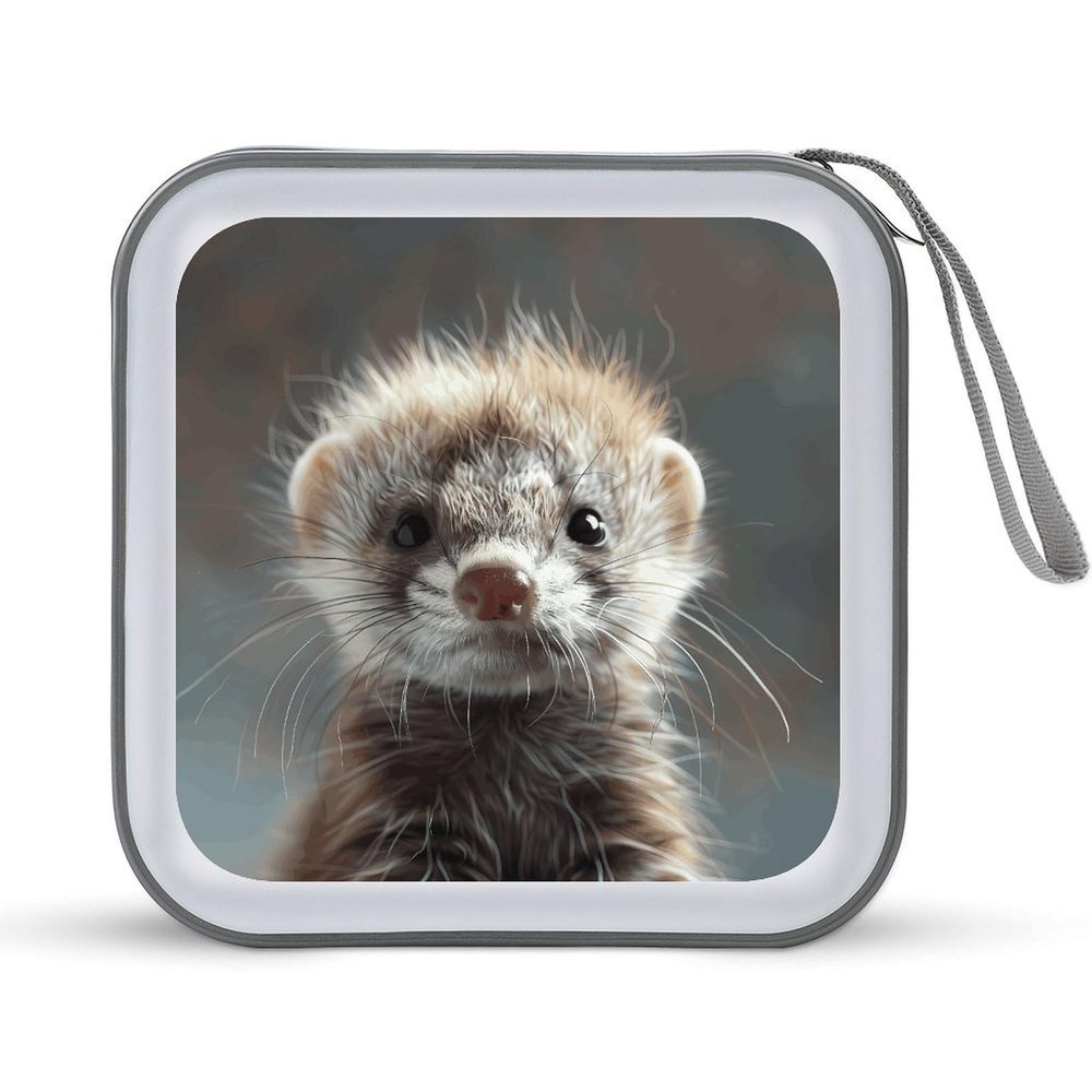 FekiLoot Hairy Ferret CD Case Portable DVD Case Holder Large Storage Disc Wallet Bag 40 Capacity Hard Plastic Disc Cases Storage Binder DVD Case Wallet for Car Home Travel