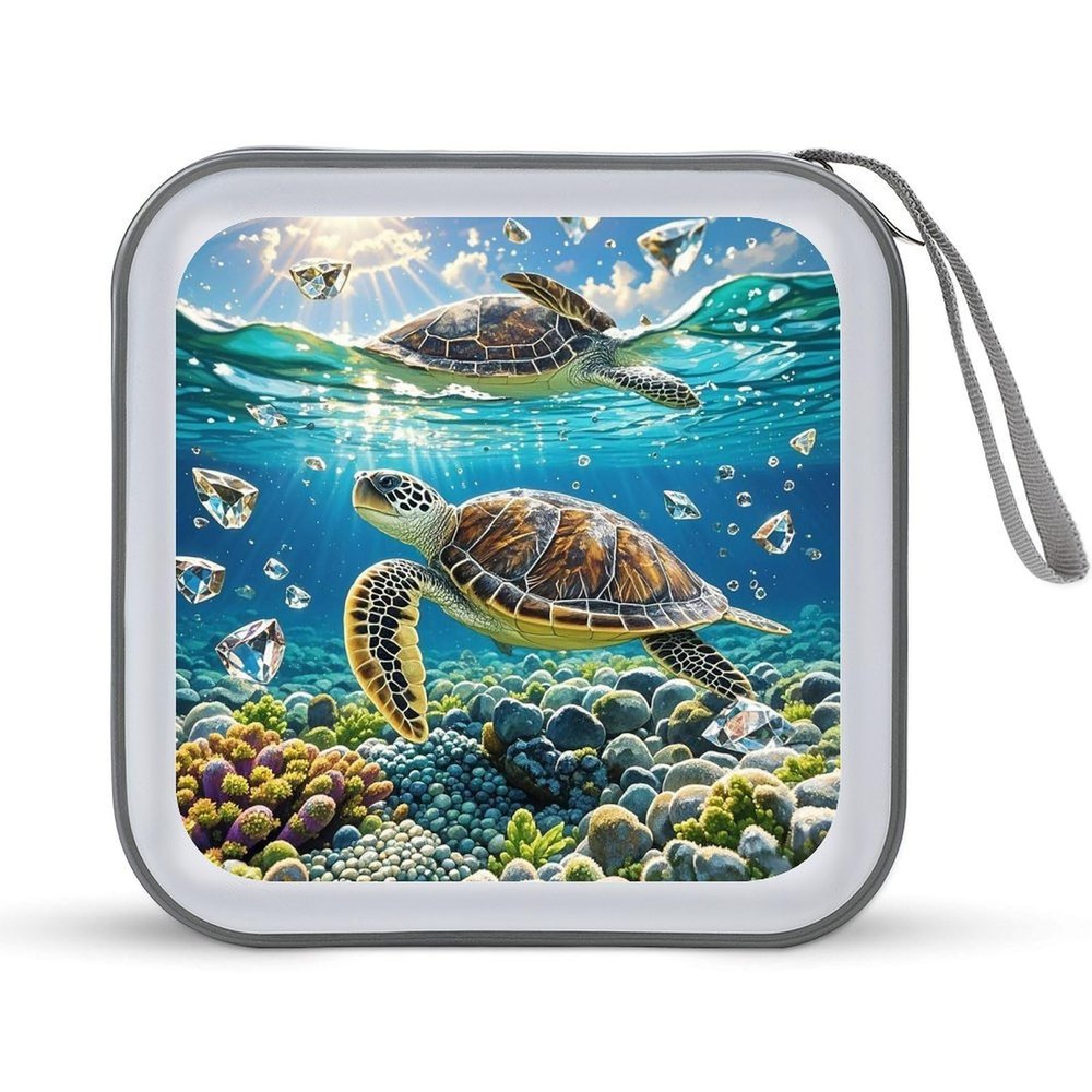 FekiLoot Sea Turtles Painting CD Case Portable DVD Case Holder Large Storage Disc Wallet Bag 40 Capacity Hard Plastic Disc Cases Storage Binder DVD Case Wallet for Car Home Travel