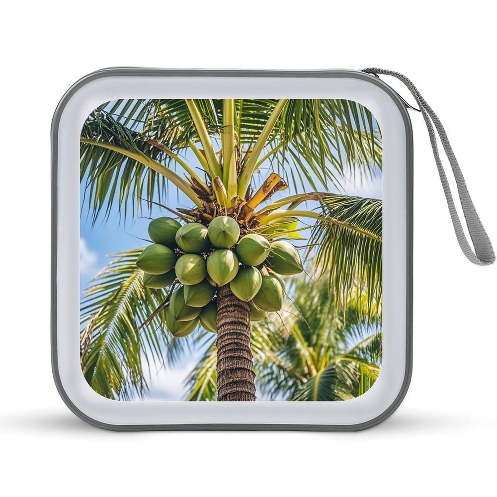 FekiLoot Coconut Tree CD Case Portable DVD Case Holder Large Storage Disc Wallet Bag 40 Capacity Hard Plastic Disc Cases Storage Binder DVD Case Wallet for Car Home Travel