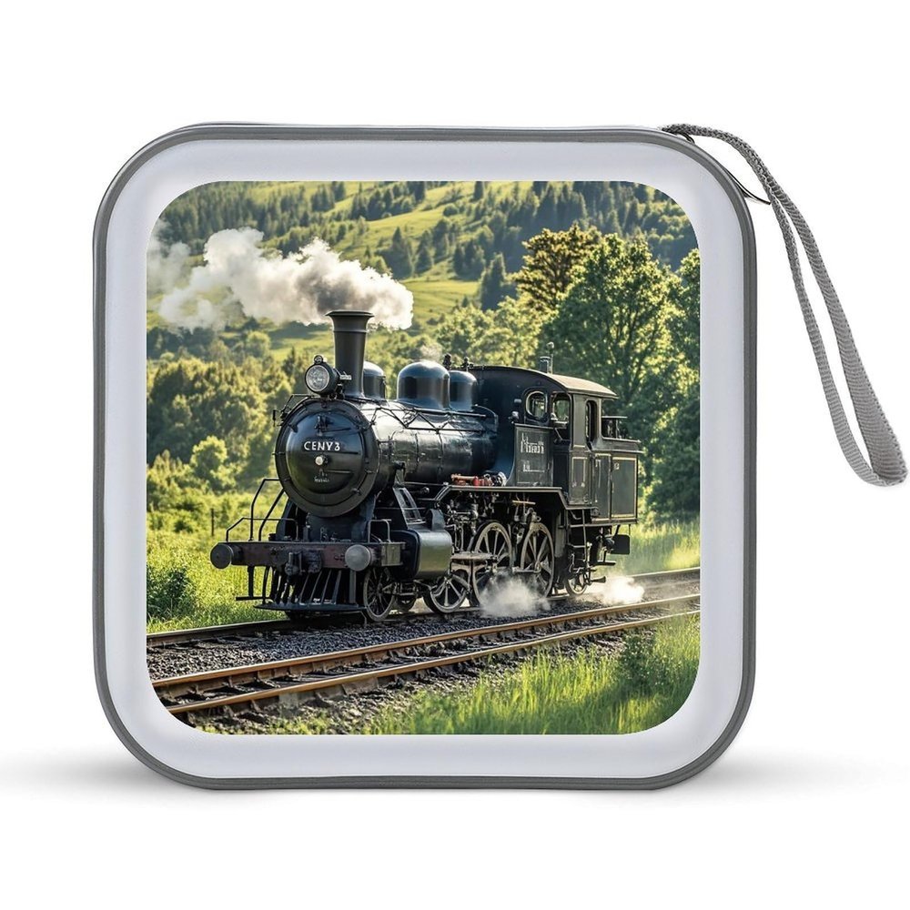 FekiLoot Steam Train CD Case Portable DVD Case Holder Large Storage Disc Wallet Bag 40 Capacity Hard Plastic Disc Cases Storage Binder DVD Case Wallet for Car Home Travel