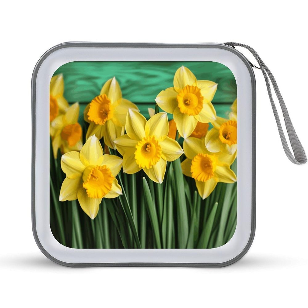 FekiLoot Yellow Daffodils Flowers CD Case Portable DVD Case Holder Large Storage Disc Wallet Bag 40 Capacity Hard Plastic Disc Cases Storage Binder DVD Case Wallet for Car Home Travel
