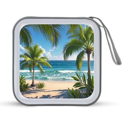 FekiLoot Green Palm Trees Ocean CD Case Portable DVD Case Holder Large Storage Disc Wallet Bag 40 Capacity Hard Plastic Disc Cases Storage Binder DVD Case Wallet for Car Home Travel
