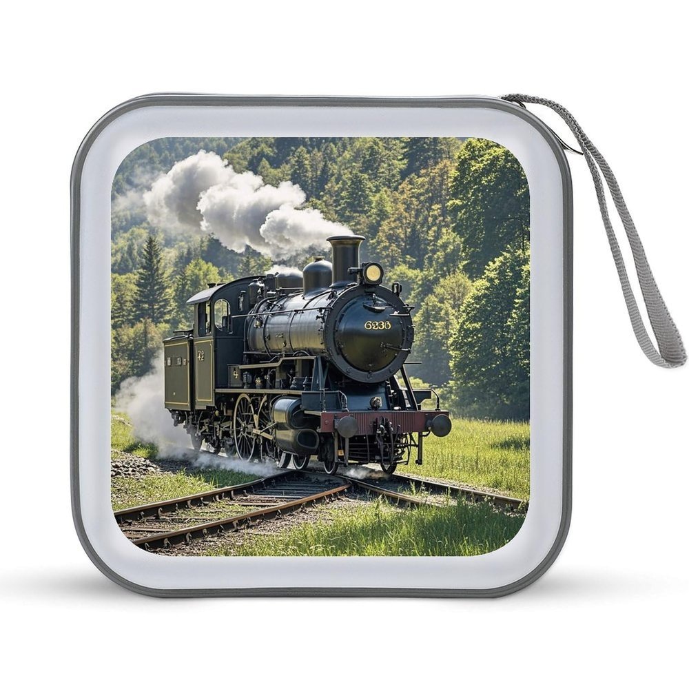 FekiLoot Steam Train CD Case Portable DVD Case Holder Large Storage Disc Wallet Bag 40 Capacity Hard Plastic Disc Cases Storage Binder DVD Case Wallet for Car Home Travel
