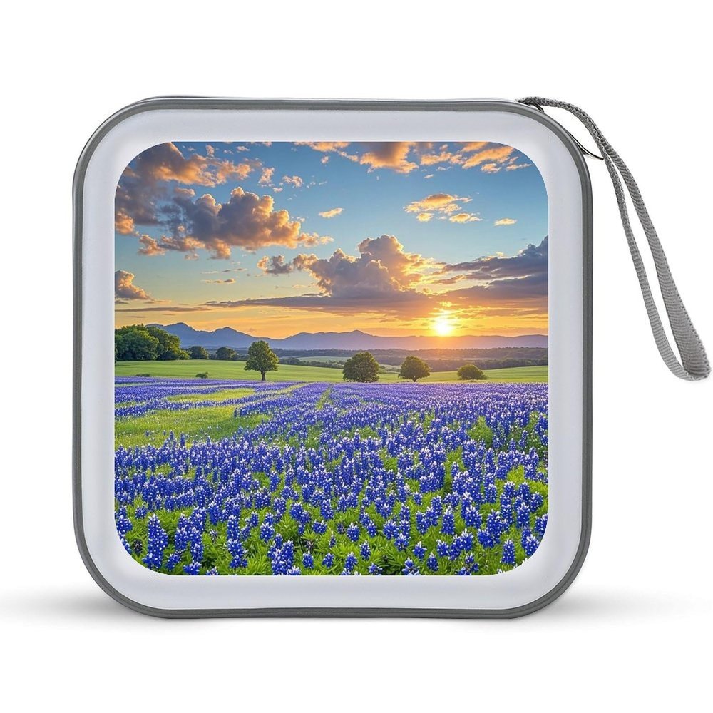 FekiLoot Texas Bluebonnets Scenery CD Case Portable DVD Case Holder Large Storage Disc Wallet Bag 40 Capacity Hard Plastic Disc Cases Storage Binder DVD Case Wallet for Car Home Travel