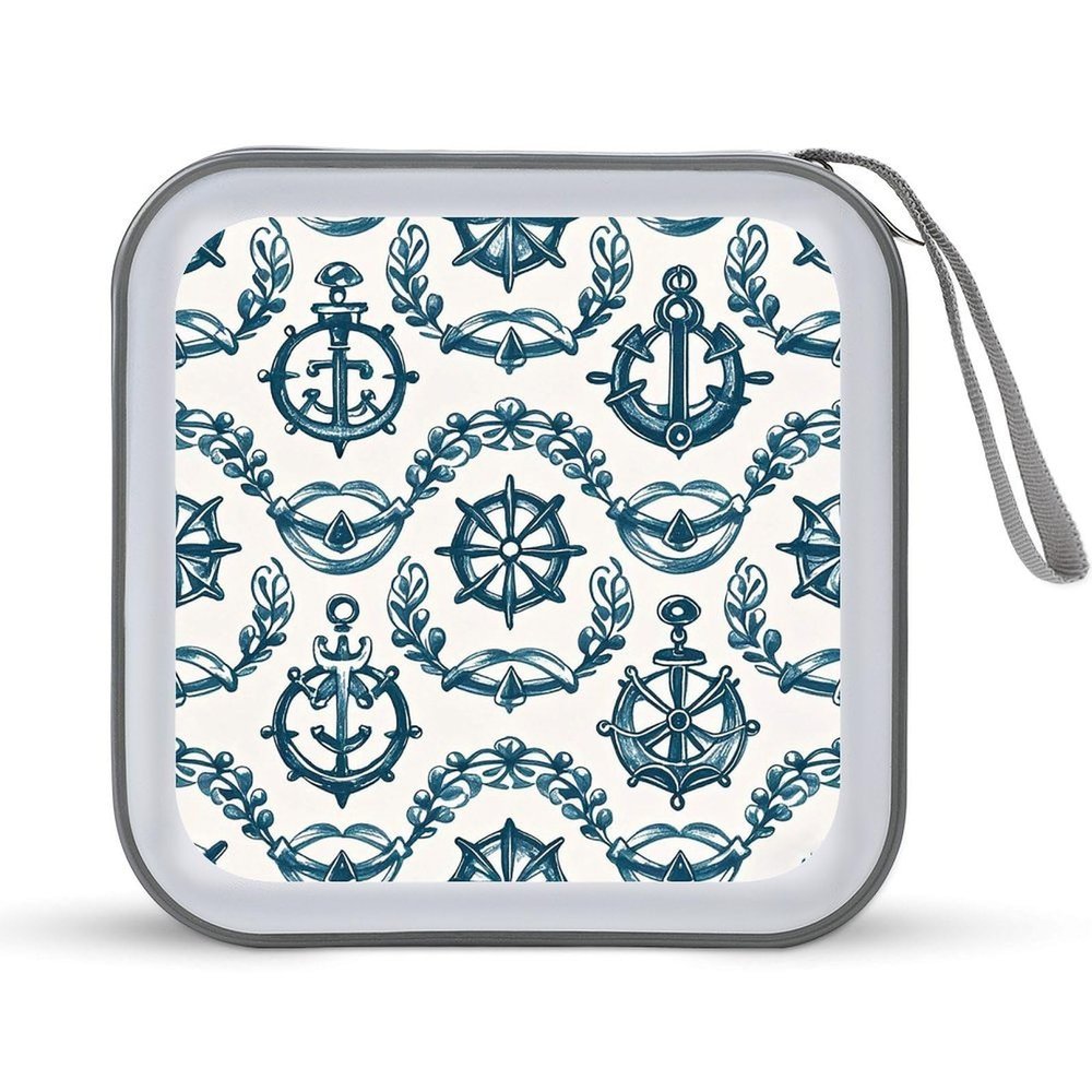 FekiLoot Hand Drawn Nautical Pattern CD Case Portable DVD Case Holder Large Storage Disc Wallet Bag 40 Capacity Hard Plastic Disc Cases Storage Binder DVD Case Wallet for Car Home Travel