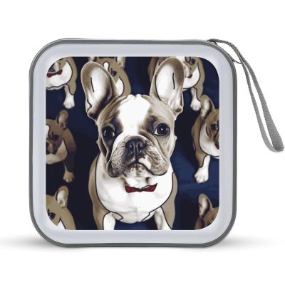 FekiLoot Cute French Bulldog CD Case Portable DVD Case Holder Large Storage Disc Wallet Bag 40 Capacity Hard Plastic Disc Cases Storage Binder DVD Case Wallet for Car Home Travel