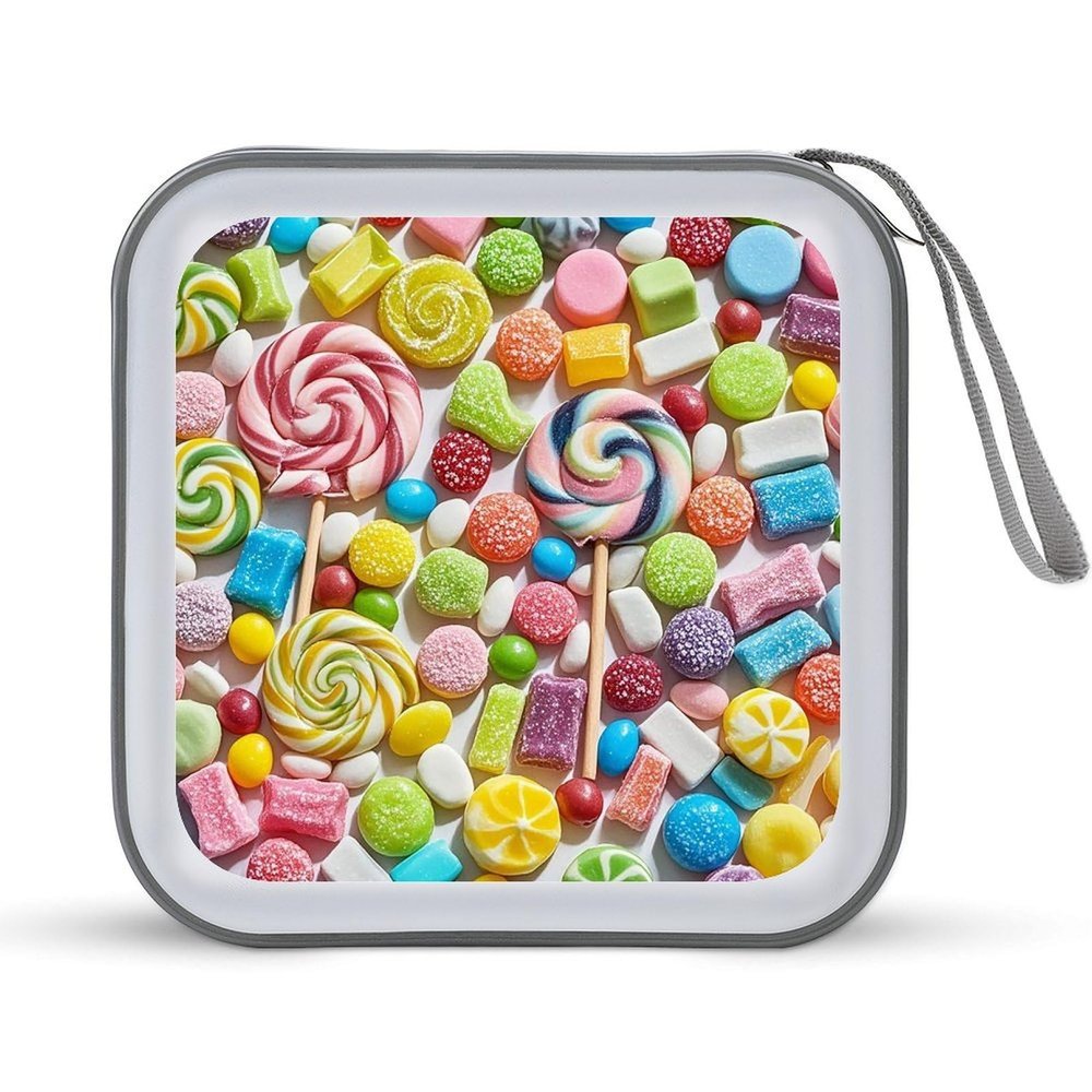 FekiLoot Sweet Candy Backdrop CD Case Portable DVD Case Holder Large Storage Disc Wallet Bag 40 Capacity Hard Plastic Disc Cases Storage Binder DVD Case Wallet for Car Home Travel