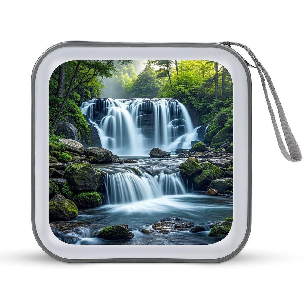FekiLoot Waterfall Flowing Down CD Case Portable DVD Case Holder Large Storage Disc Wallet Bag 40 Capacity Hard Plastic Disc Cases Storage Binder DVD Case Wallet for Car Home Travel