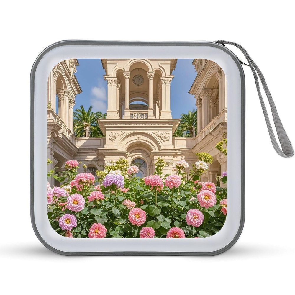 FekiLoot Flowers And Architecture CD Case Portable DVD Case Holder Large Storage Disc Wallet Bag 40 Capacity Hard Plastic Disc Cases Storage Binder DVD Case Wallet for Car Home Travel