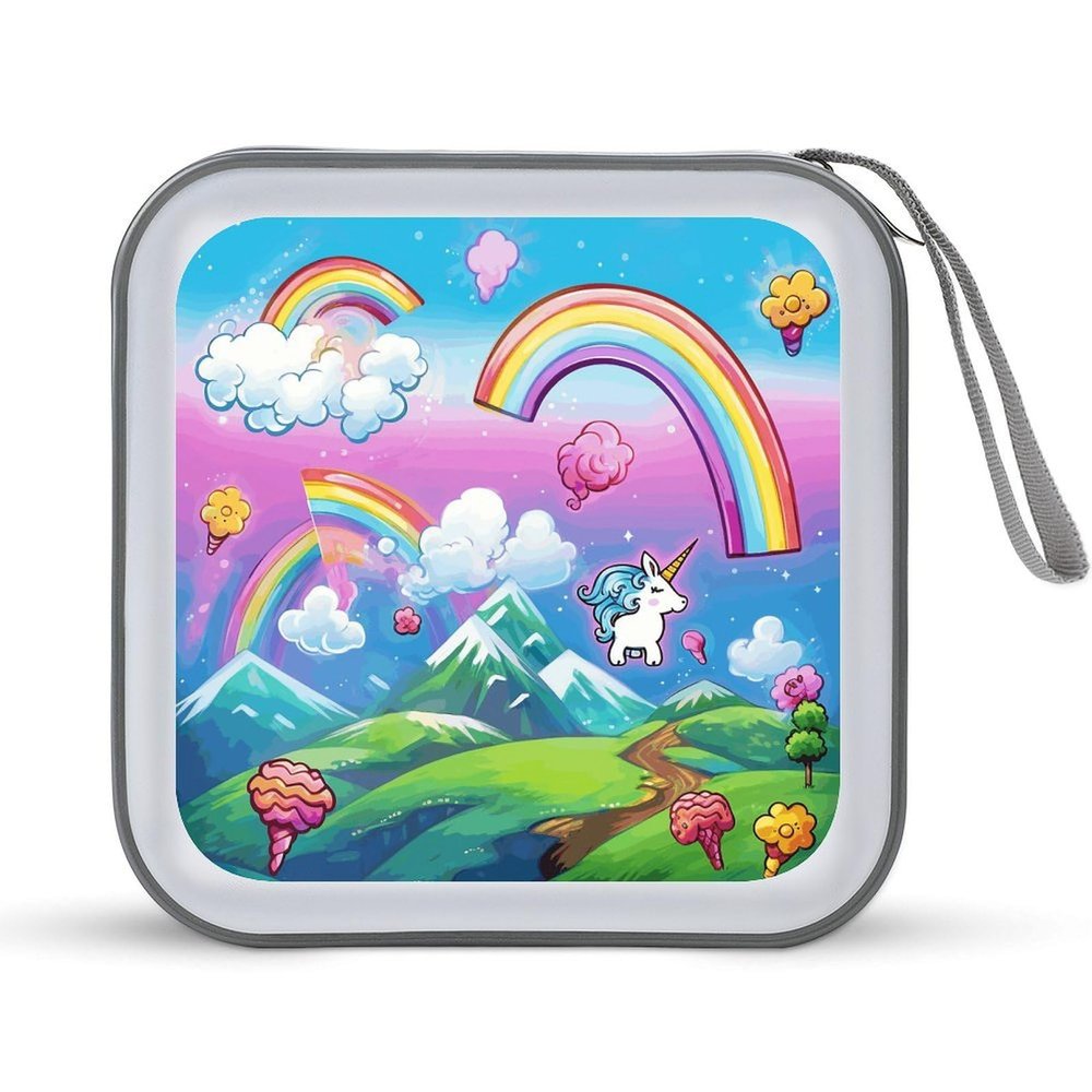 FekiLoot Rainbow CD Case Portable DVD Case Holder Large Storage Disc Wallet Bag 40 Capacity Hard Plastic Disc Cases Storage Binder DVD Case Wallet for Car Home Travel