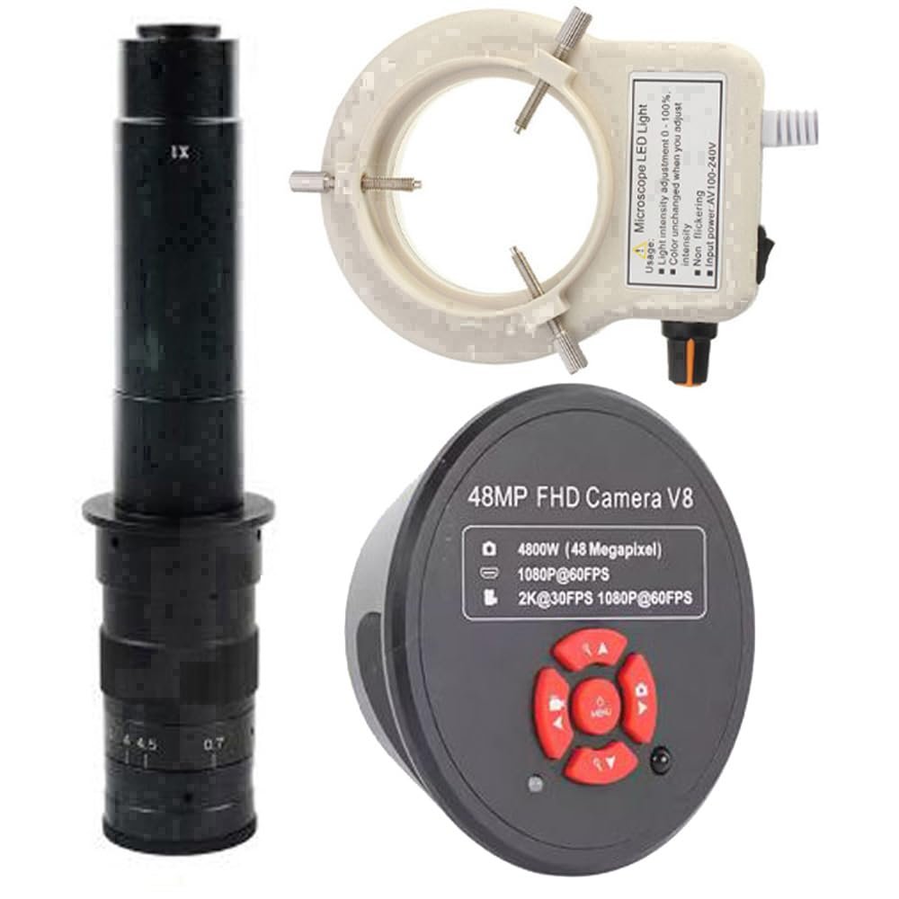 2026 HDMI USB High Definition Microscope Camera Digital Microscope & 300X C-Mount Lens Whit 56-LED Adjustable Ring Light