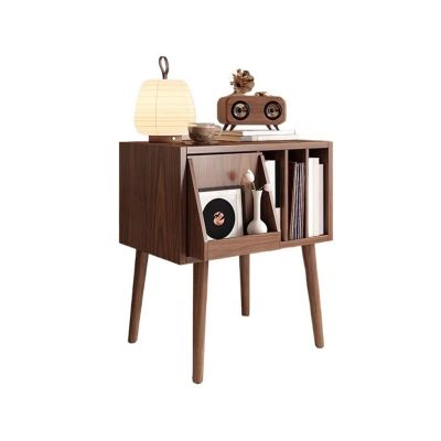 CFGH6FDF Records Retro CD Display Cabinet with Concealed Drawer Wooden Vinyl Record Storage Shelf Album Book(Walnut colour)