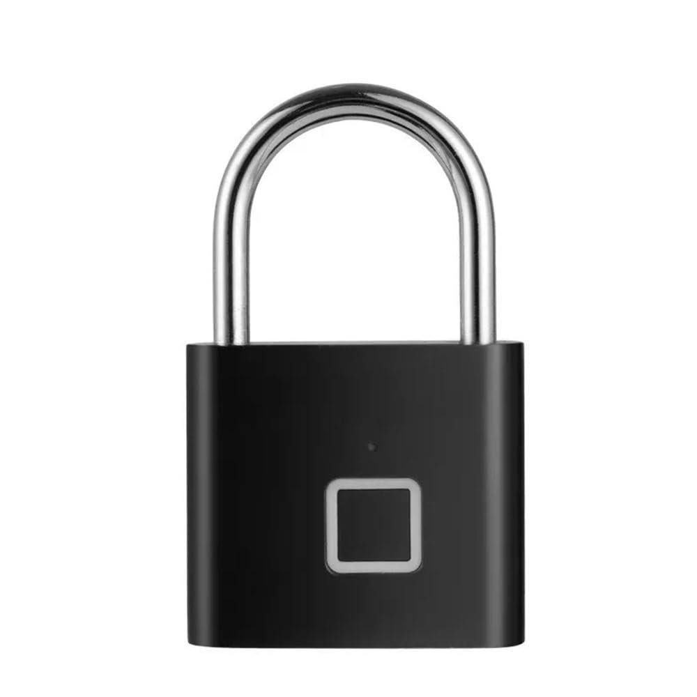 OFAPLFKUR Keyless USB Charging Fingerprint Lock Smart Padlock Waterproof Door Lock 0.2sec Unlock Portable Anti-Theft Padlock Zinc(Black)