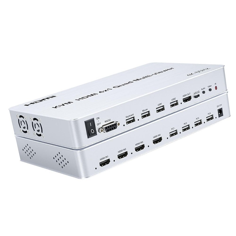 HDMI Splitter - 4-Port Synchronizer, 4 in 1 Out DNF Game Control Synchronizer, 4K 60Hz KVM Screen Switch/Distributor, for Game Tudios, Security/Stock Market Surveillance, Offices