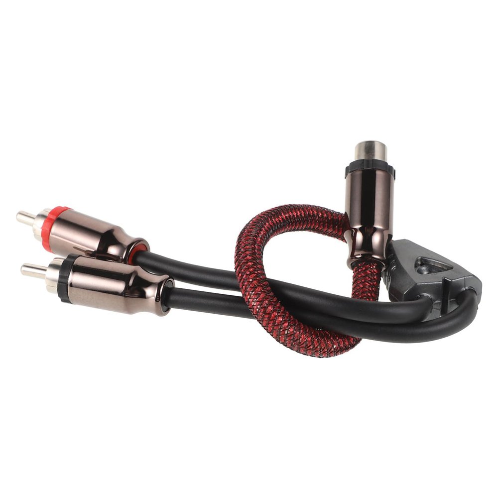 STAHAD Car Audio RCA Signal Splitter Cable 1 Female to 2 Male Pure Copper Wire with Red Mesh Sleeve for Subwoofer and Speaker Installation